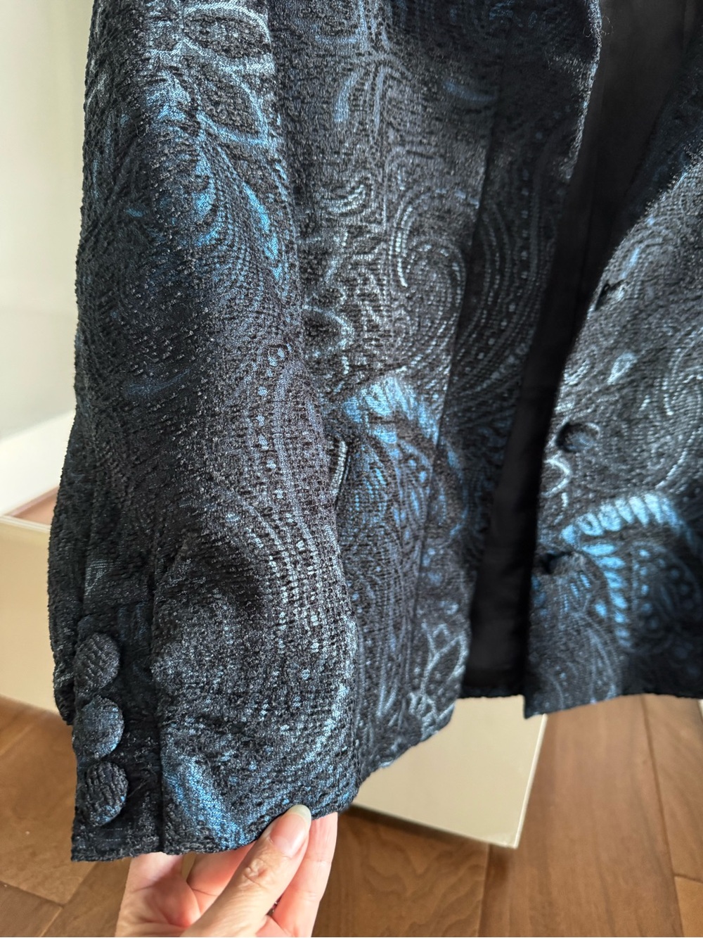 Chico's Black and Blue Paisley-Textured Blazer - Picture 4 of 6